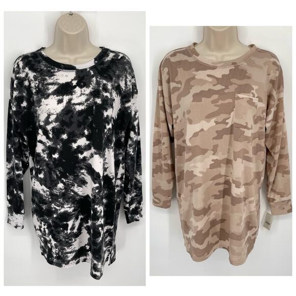 Jenni NEW Women's 2 Pack Bundle Sleep Shirts XS Toffee Candy Camo, White Dynamic - Picture 1 of 8